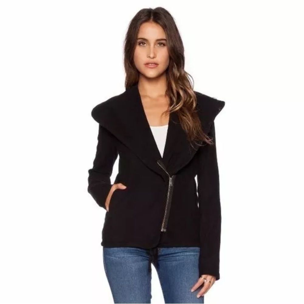 James Perse Black Cotton Blend Knit Twill Moto Jacket Size 2 Medium